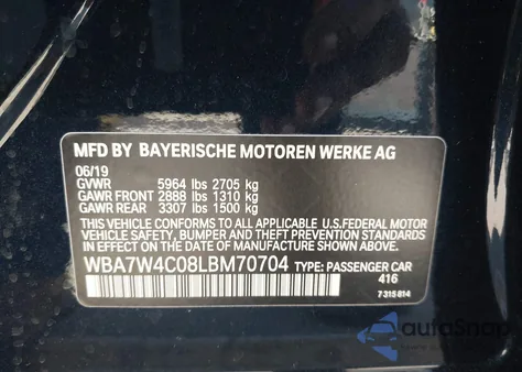 2020 BMW 745E xDrive Iperformance from USA, damaged, VIN WBA7W4C08LBM70704